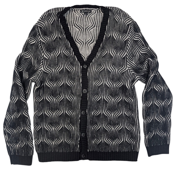 INC International Concepts monochrome wave cotton blend cardigan. Large - Picture 11 of 16